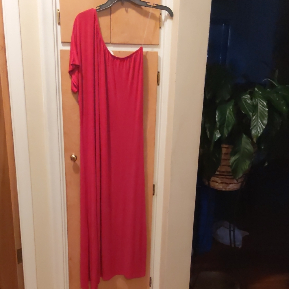 Red One-Shoulder Gown with Dolman Sleeve for Weddings